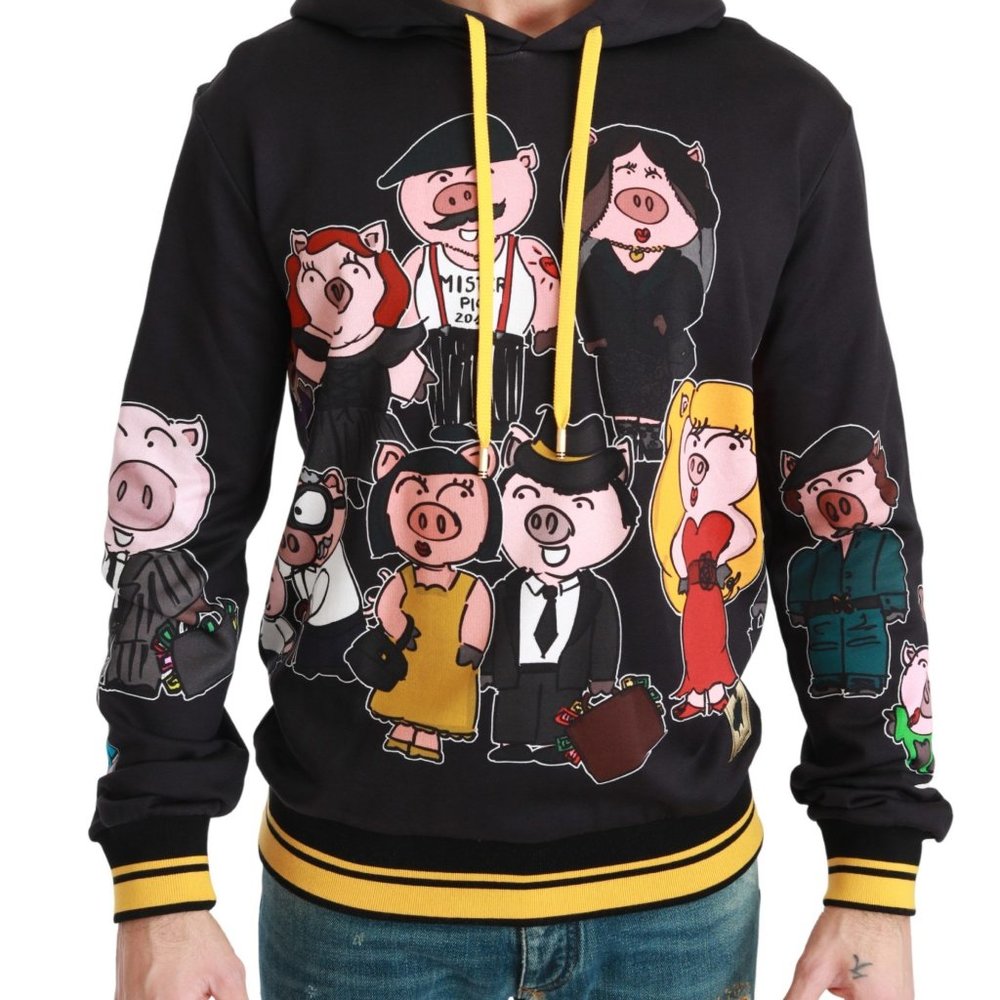 DOLCE & GABBANA Black Pig of the Year Hooded Sweater